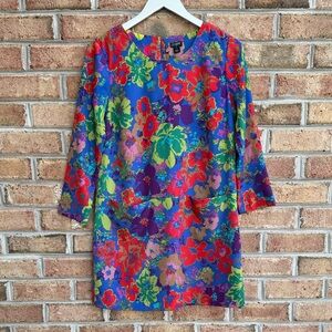 J Crew Factory vibrant floral long sleeved dress with pockets, size 4